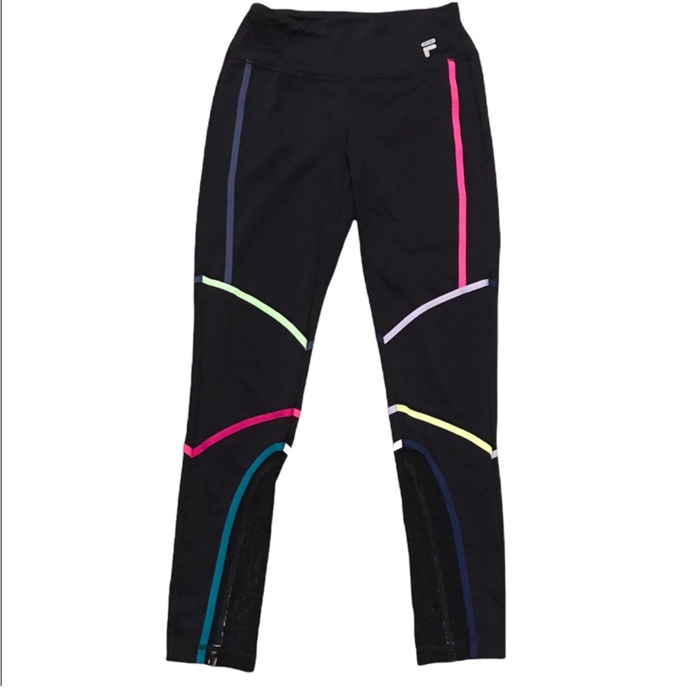 Women's FILA SPORT Reflective Running Leggings In Black Pink Green Size L